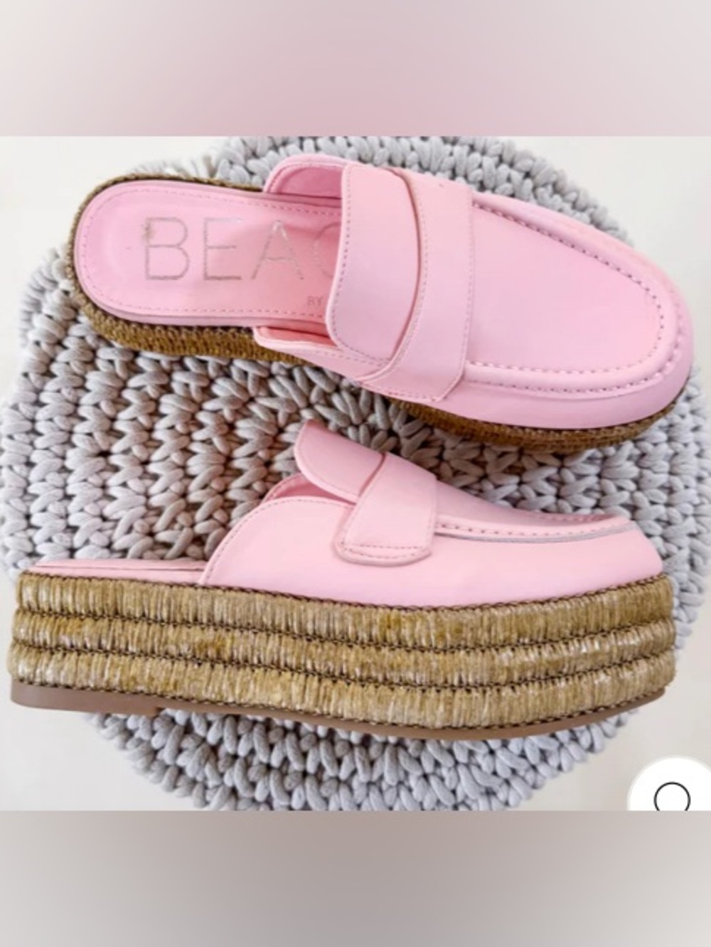 Beach by Matisse Pink Leather/Woven Wren Platform Mule Loafer: Size 7